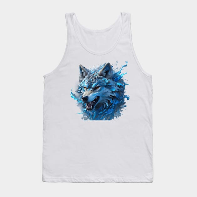 Blue wolf head splash art Tank Top by Spaceboyishere